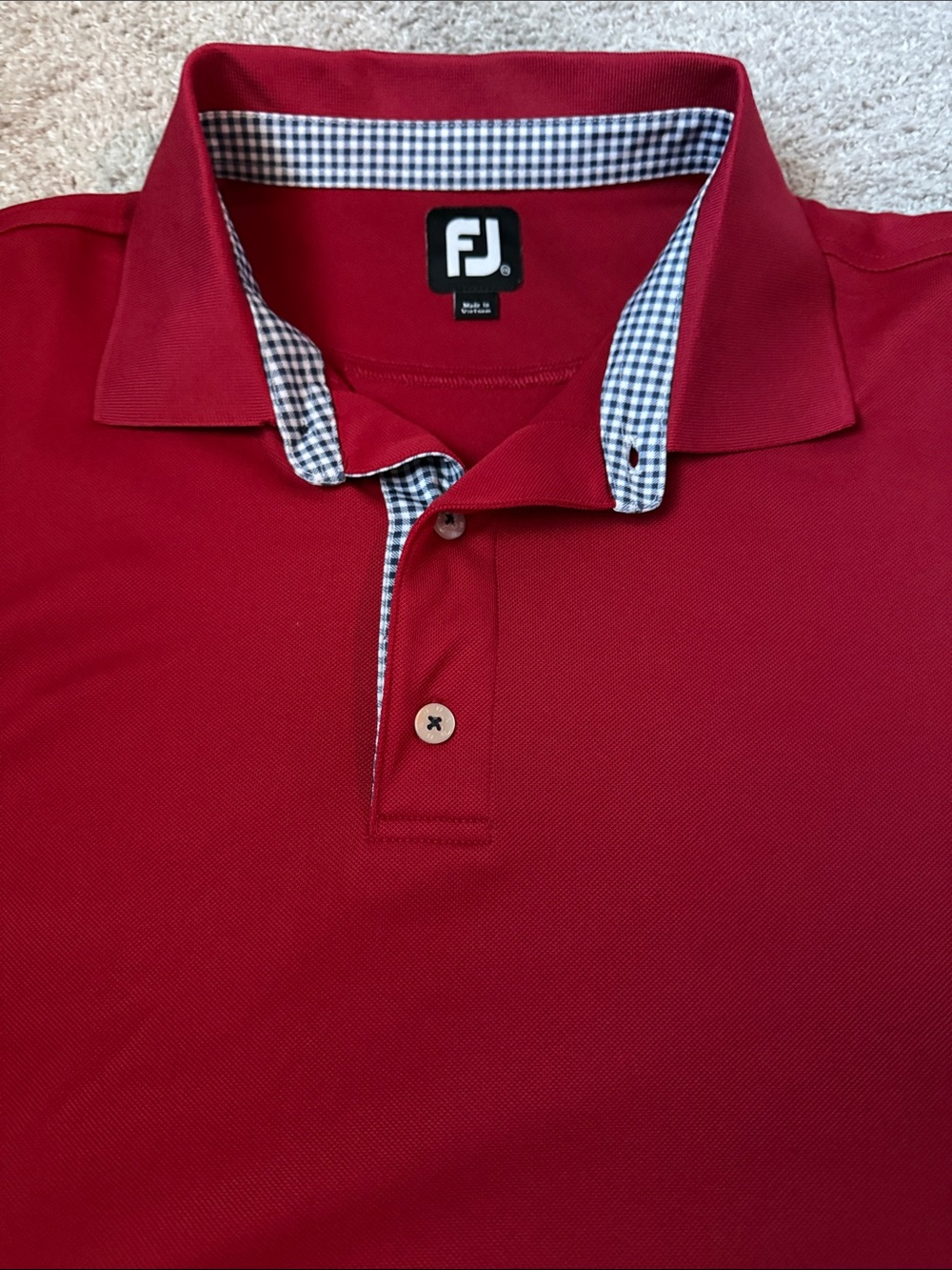 FootJoy Red Polo with Gingham Contrast Trim